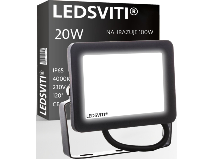 Černý LED reflektor 20W 4000K denní bílá